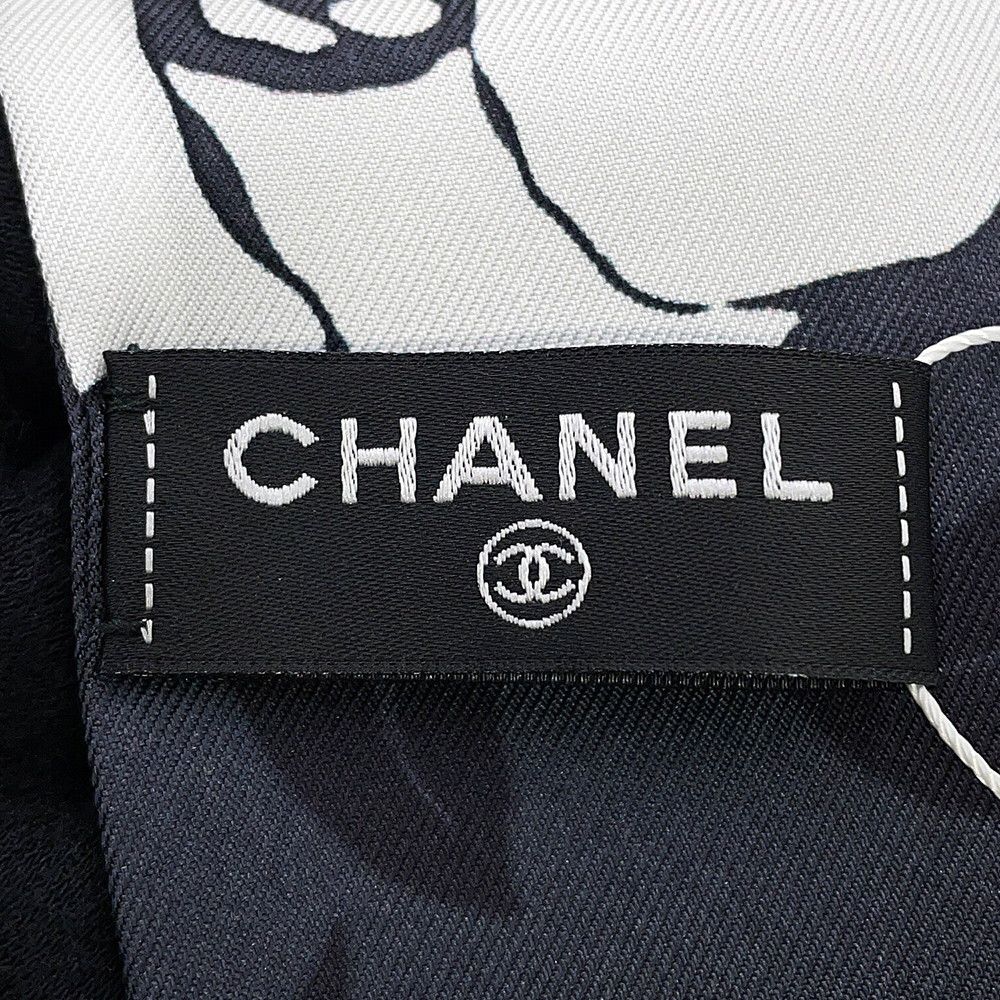 Chanel Scarf CC Logo Camellia All Over Pattern Silk Black — view 7