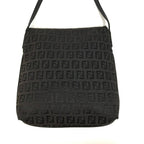 Fendi Shoulder Bag Zucchino Logo Leather Canvas Black — view 2