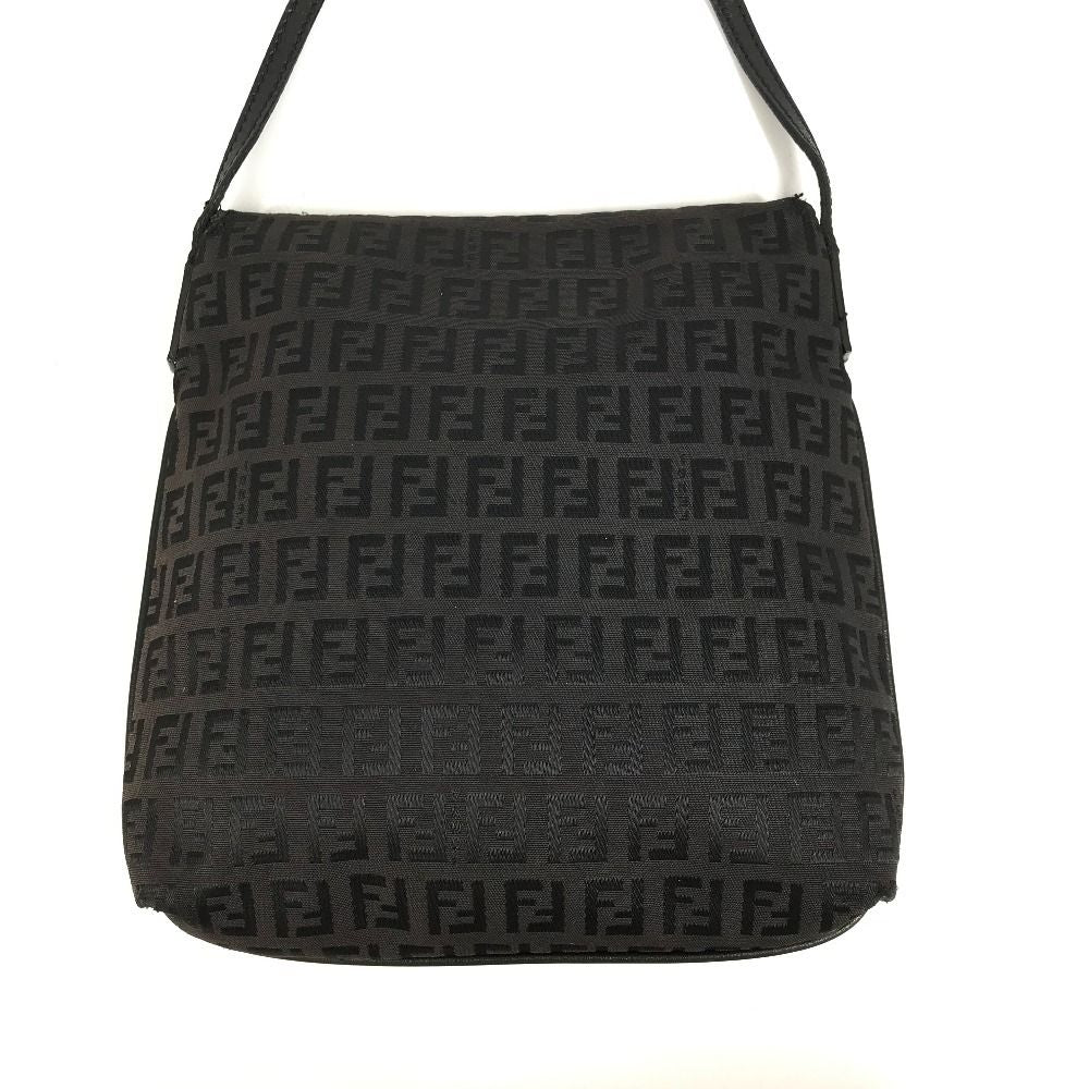 Fendi Shoulder Bag Zucchino Logo Leather Canvas Black — view 2