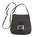 Fendi Shoulder Bag Zucchino Logo Leather Canvas Black