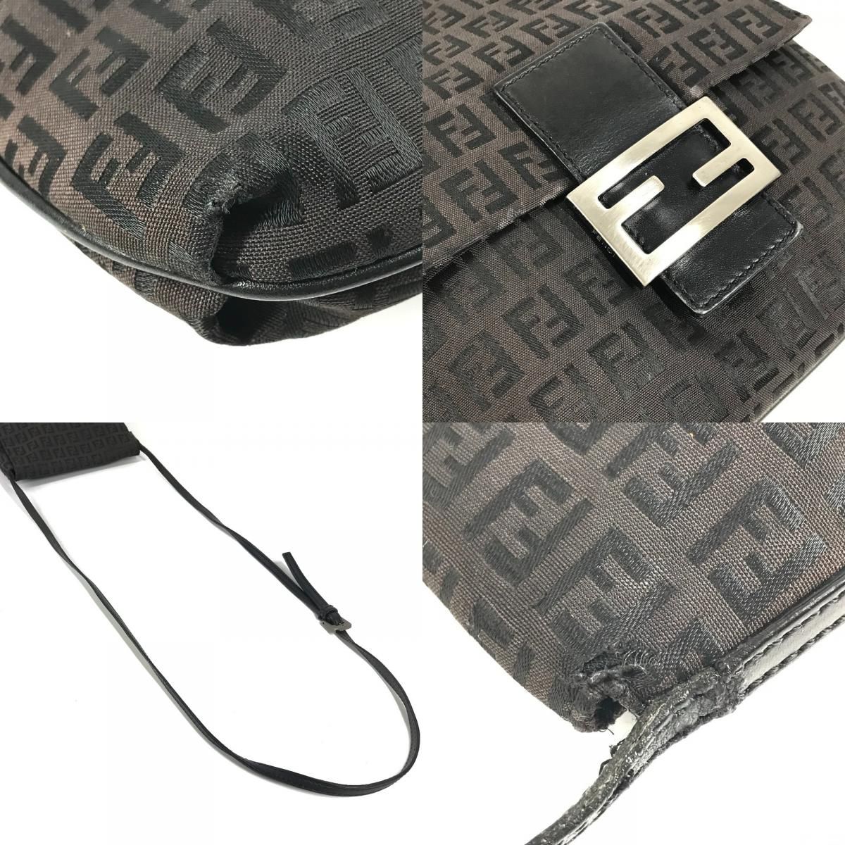 Fendi Shoulder Bag Zucchino Logo Leather Canvas Black — view 7