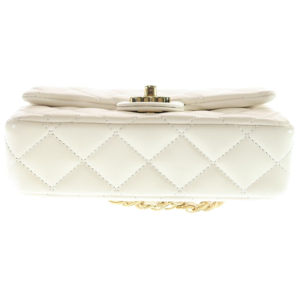 Chanel Top Handle 2-Way Shoulder Bag Chain White Shiny Calfskin Gold — view 4
