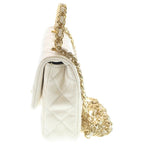 Chanel Top Handle 2-Way Shoulder Bag Chain White Shiny Calfskin Gold — view 3