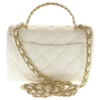 Chanel Top Handle 2-Way Shoulder Bag Chain White Shiny Calfskin Gold — view 2