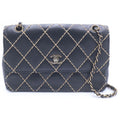 Chanel Quilted 25 Wild Stitch Chain Shoulder Bag Black Leather Gold