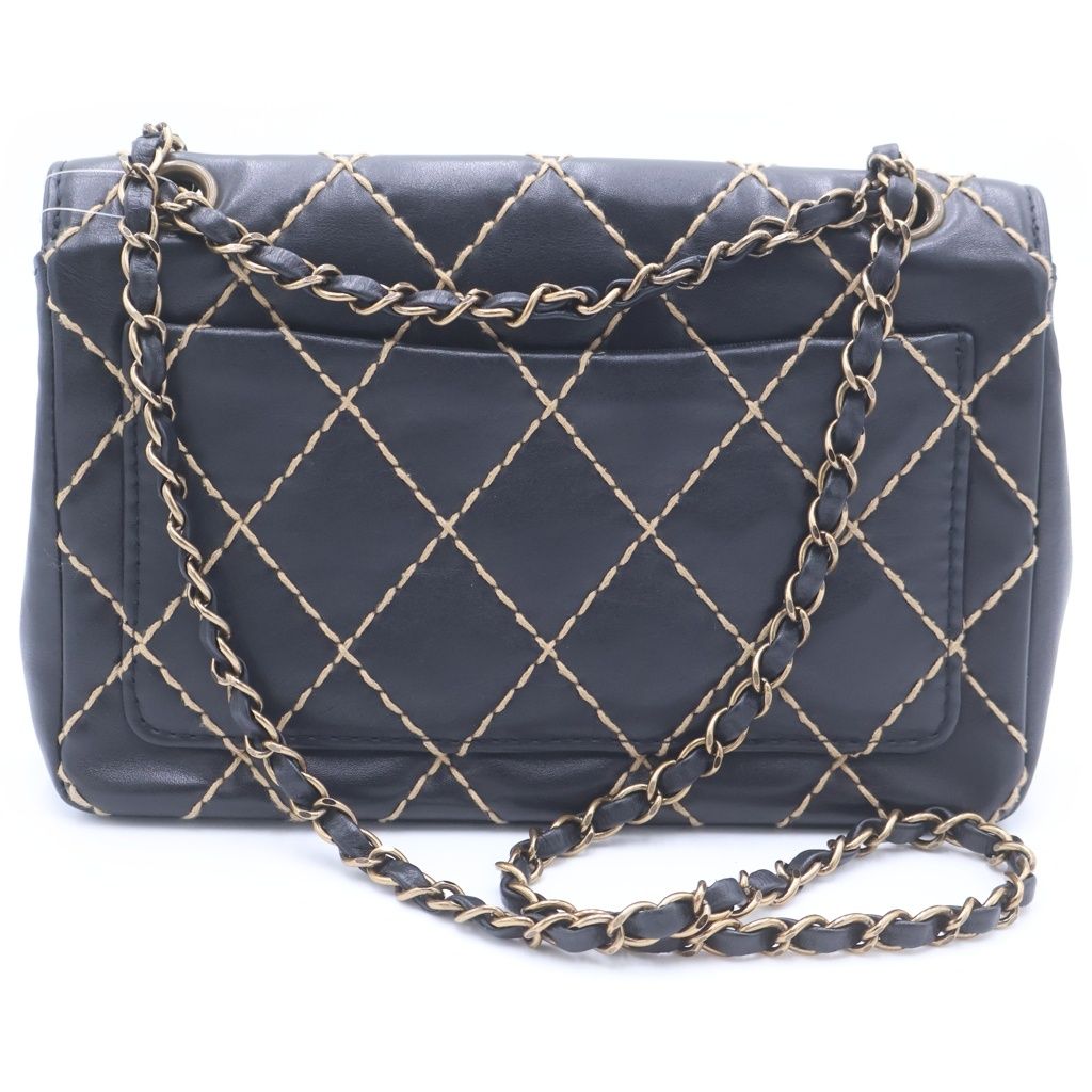 Chanel Quilted 25 Wild Stitch Chain Shoulder Bag Black Leather Gold — view 2