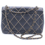 Chanel Quilted 25 Wild Stitch Chain Shoulder Bag Black Leather Gold — view 2