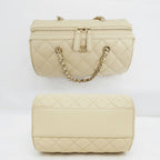 Chanel Mini Boston Chain Shoulder Bag Caviar Leather Beige Gold — view 4