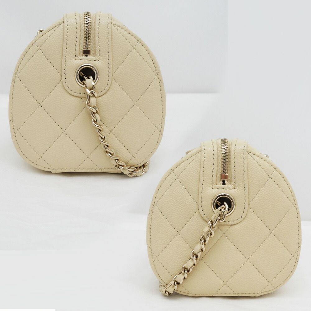 Chanel Mini Boston Chain Shoulder Bag Caviar Leather Beige Gold — view 3