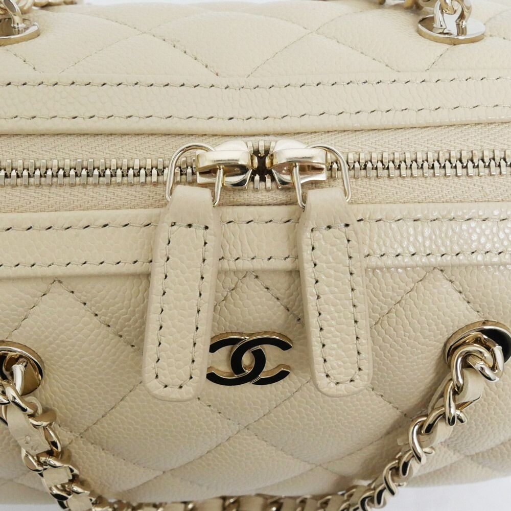 Chanel Mini Boston Chain Shoulder Bag Caviar Leather Beige Gold — view 6