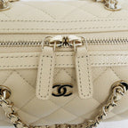 Chanel Mini Boston Chain Shoulder Bag Caviar Leather Beige Gold — view 6