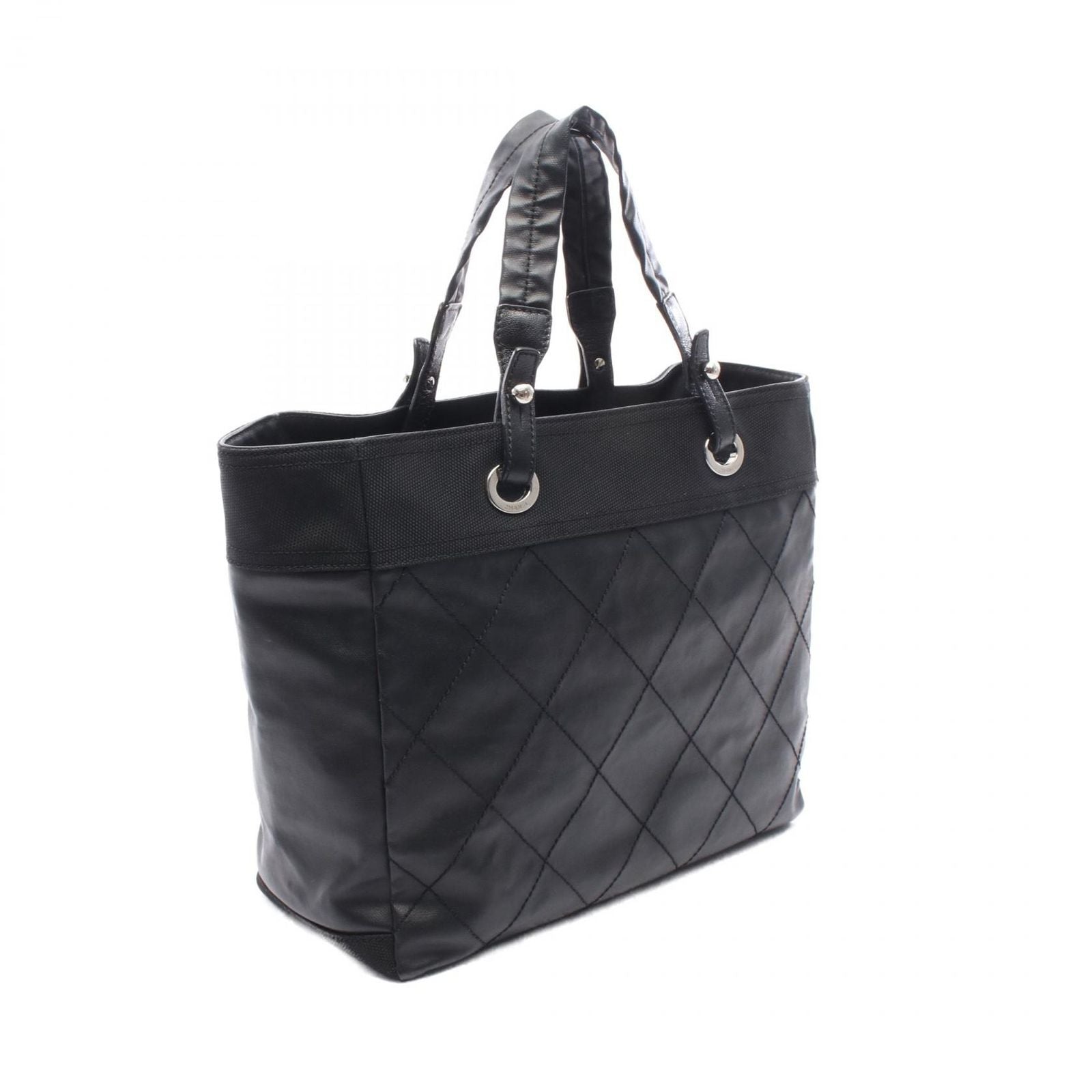 Chanel Tote Paris Biarritz MM Black Canvas Leather MM — view 2