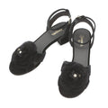 Chanel Sandals CC Logo Camellia Heels Velvet 39c Shoes Black