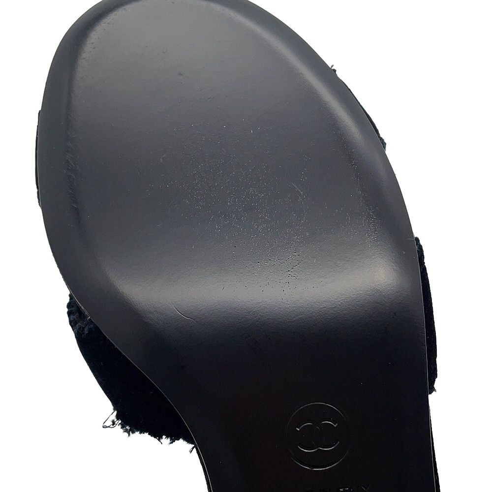 Chanel Sandals CC Logo Camellia Heels Velvet 39c Shoes Black — view 5