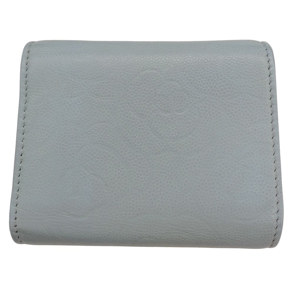 Chanel Wallet Trifold Caviar Leather Camellia Light Blue Gold Compact — view 2
