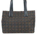 Chanel Tote New Travel Line PM CC Logo Jacquard Nylon Leather Dark Brown Black