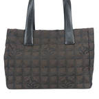 Chanel Tote New Travel Line PM CC Logo Jacquard Nylon Leather Dark Brown Black