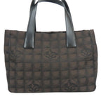 Chanel Tote New Travel Line PM CC Logo Jacquard Nylon Leather Dark Brown Black — view 3