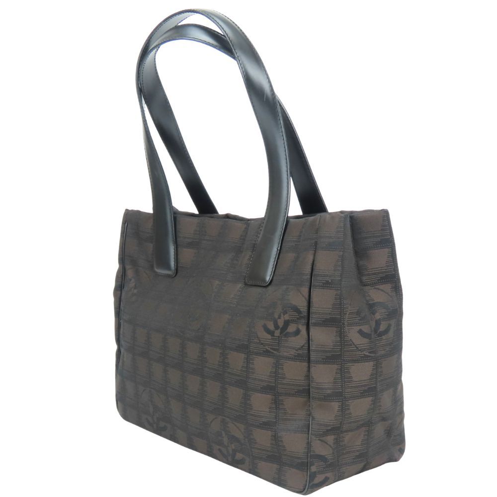 Chanel Tote New Travel Line PM CC Logo Jacquard Nylon Leather Dark Brown Black — view 2