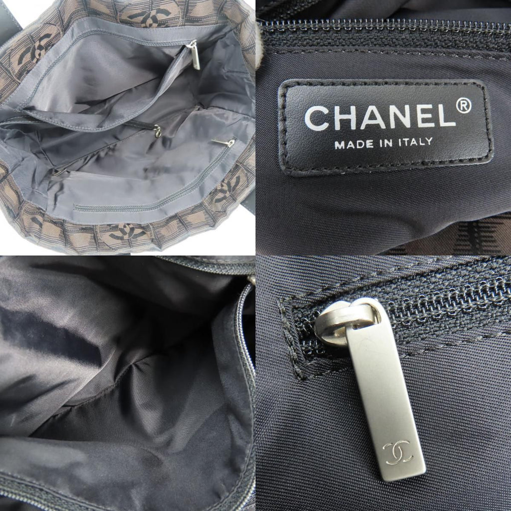 Chanel Tote New Travel Line PM CC Logo Jacquard Nylon Leather Dark Brown Black — view 8