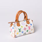 Louis Vuitton Monogram Multicolor Mini Speedy Handbag Vachetta Leather White — view 3