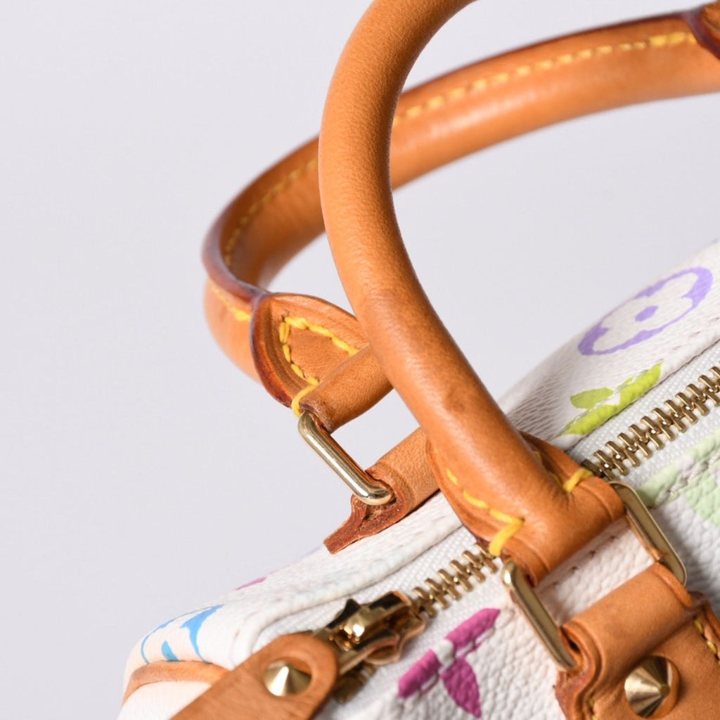 Louis Vuitton Monogram Multicolor Mini Speedy Handbag Vachetta Leather White — view 5