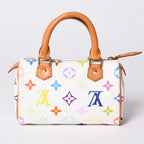 Louis Vuitton Monogram Multicolor Mini Speedy Handbag Vachetta Leather White — view 2