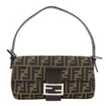 Fendi Handbag Mamma Bucket Canvas Leather Brown Black Shoulder Zucca Pattern