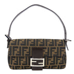 Fendi Handbag Mamma Bucket Canvas Leather Brown Black Shoulder Zucca Pattern