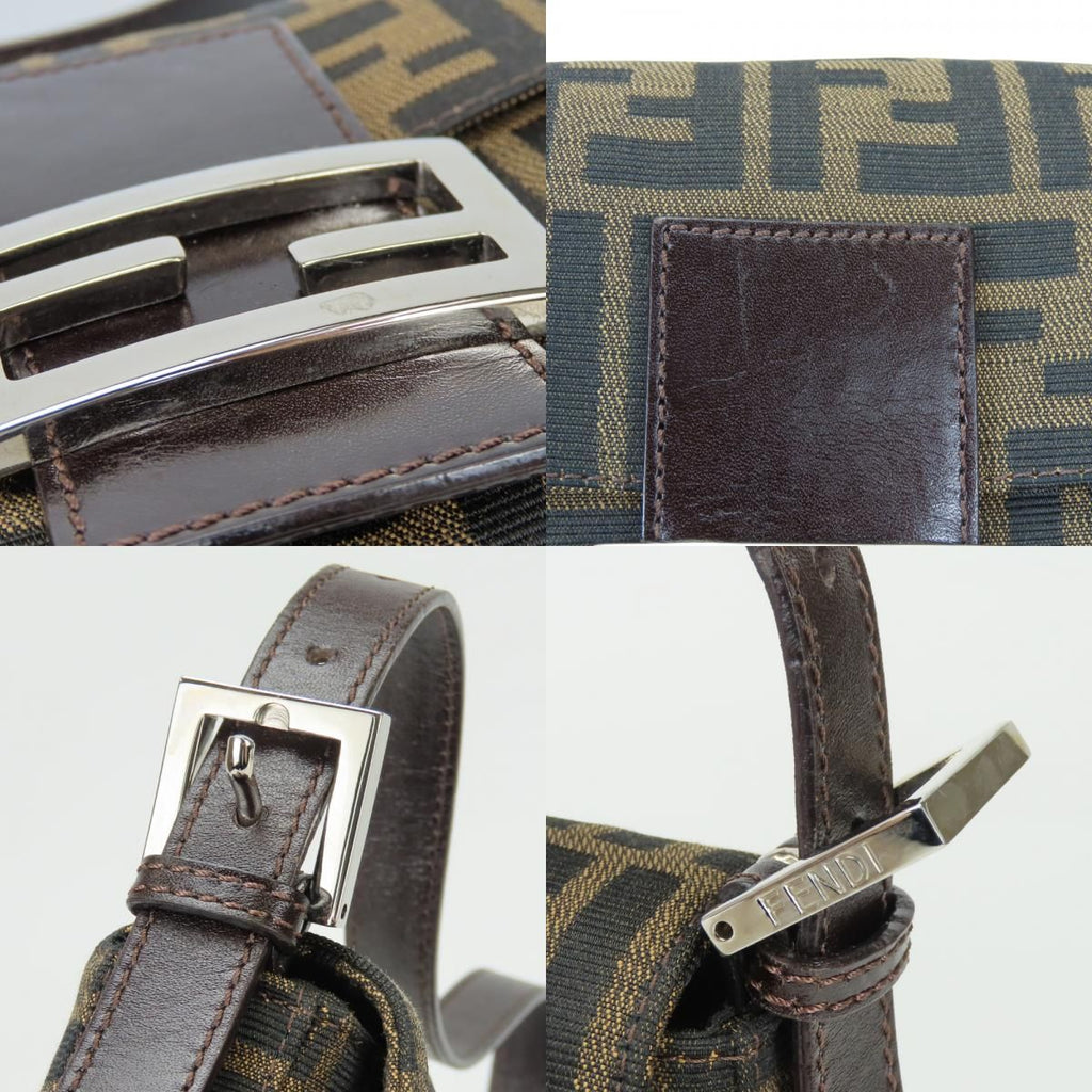 Fendi Handbag Mamma Bucket Canvas Leather Brown Black Shoulder Zucca Pattern — view 5