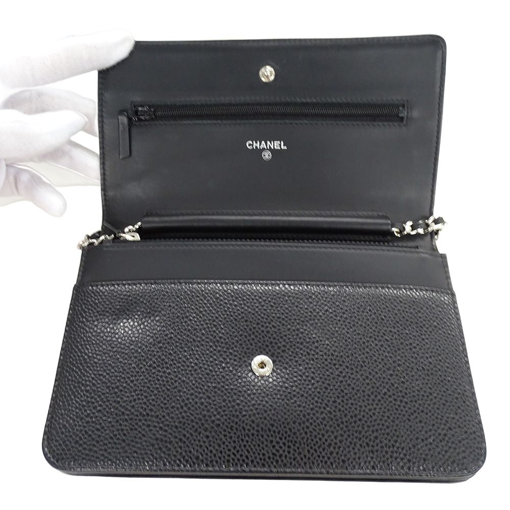 Chanel Wallet Shoulder Caviar Leather CC Logo Black Silver — view 4