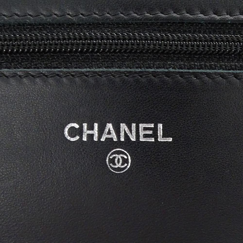 Chanel Wallet Shoulder Caviar Leather CC Logo Black Silver — view 5