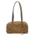 Prada Shoulder Bag with Padlock Top Handle Nylon Leather Brown