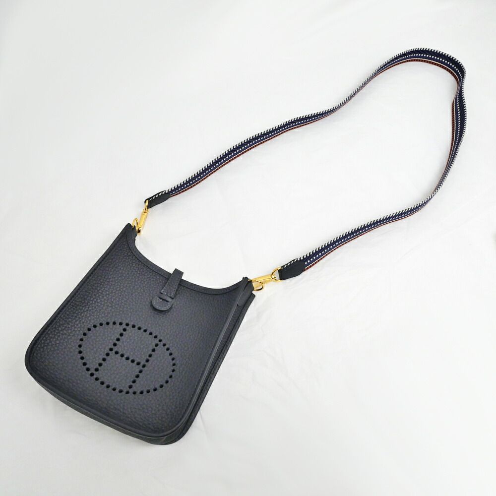 Hermes Evelyne TPM Sangle Caval Canvas Shoulder Bag Gold Taurillon Clemence — view 7