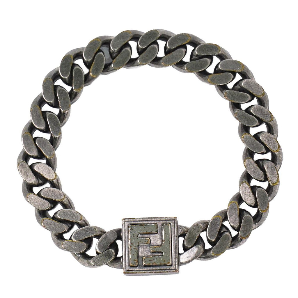 Fendi FF Logo Chain Bracelet Bangle Metal Silver