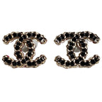 Chanel CC Logo Rope Motif Earrings Gold Pink Black
