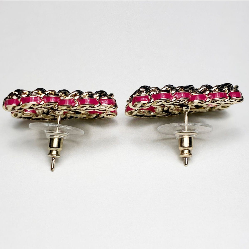 Chanel CC Logo Rope Motif Earrings Gold Pink Black — view 3