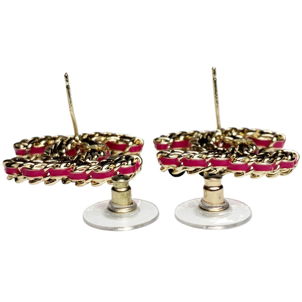 Chanel CC Logo Rope Motif Earrings Gold Pink Black — view 5