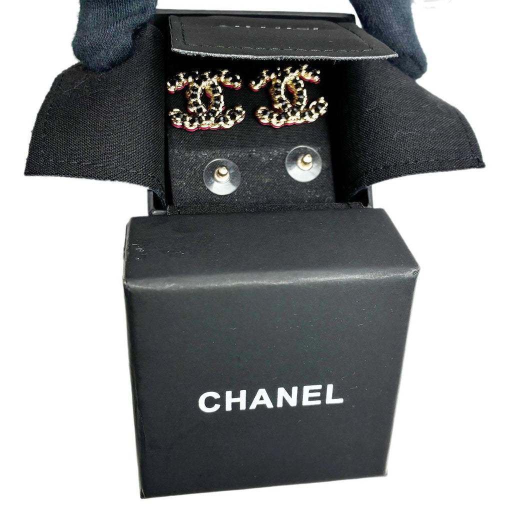Chanel CC Logo Rope Motif Earrings Gold Pink Black — view 7