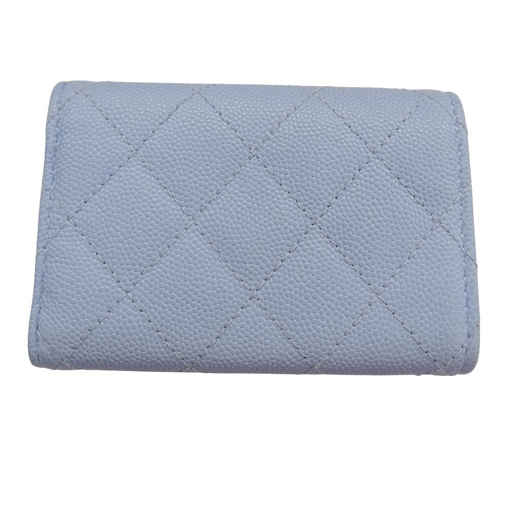 Chanel Wallet Trifold Caviar Leather Quilted Light Blue Gold Compact Mini — view 2