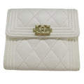 Chanel Wallet Trifold Caviar Leather Boy White Gold Compact