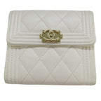Chanel Wallet Trifold Caviar Leather Boy White Gold Compact