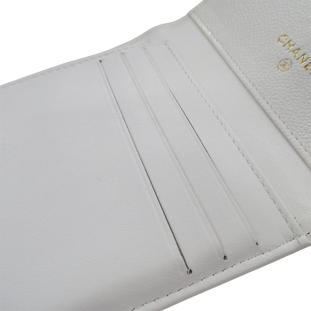 Chanel Wallet Trifold Caviar Leather Boy White Gold Compact — view 9