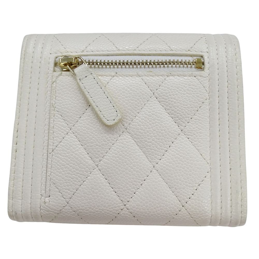 Chanel Wallet Trifold Caviar Leather Boy White Gold Compact — view 2