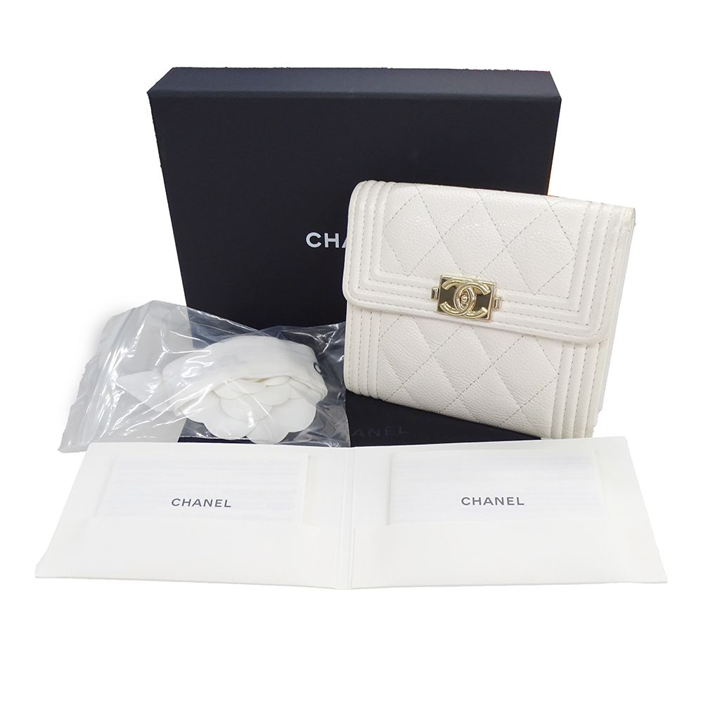 Chanel Wallet Trifold Caviar Leather Boy White Gold Compact — view 8