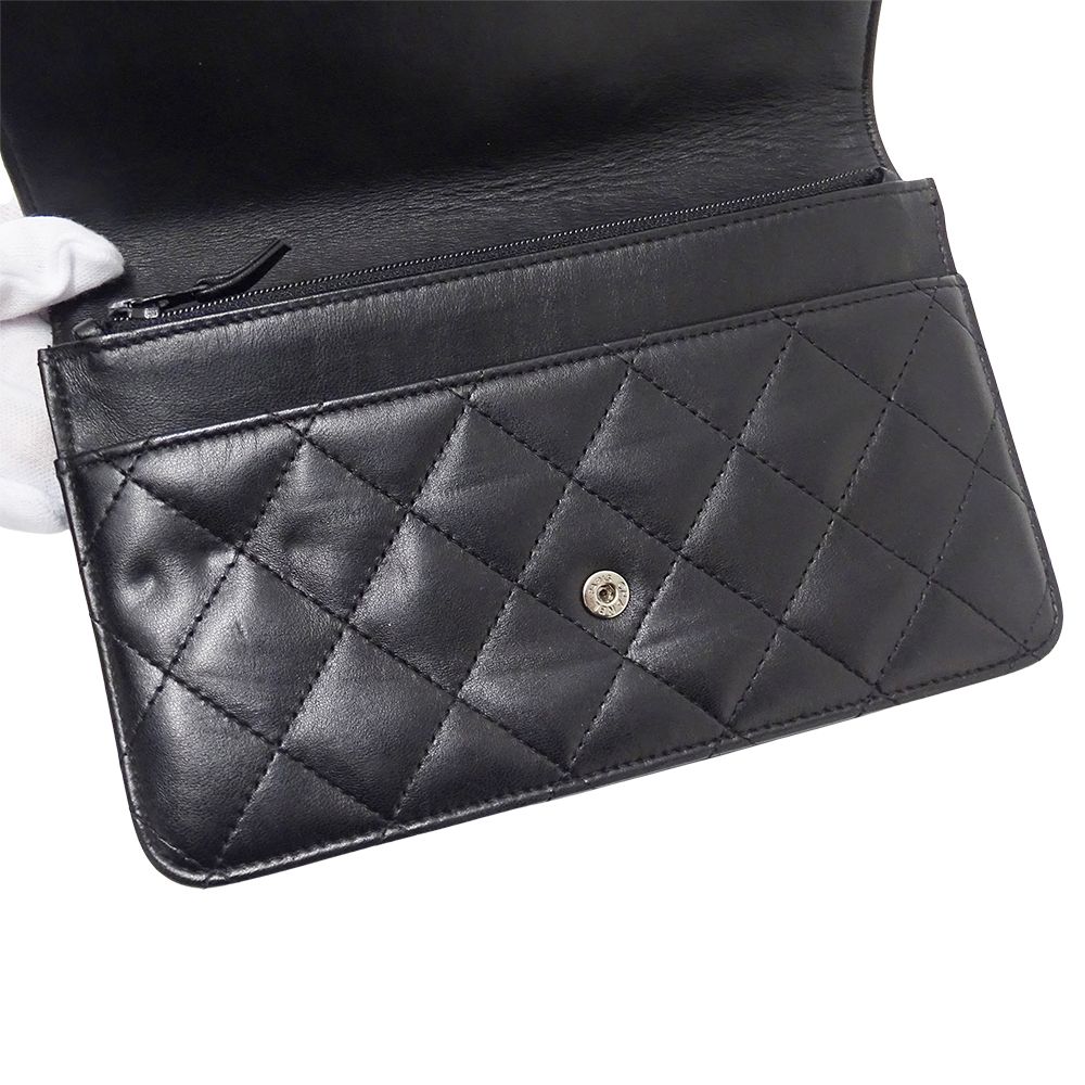 Chanel Quilted Clutch Wallet Lambskin Black Silver — view 8
