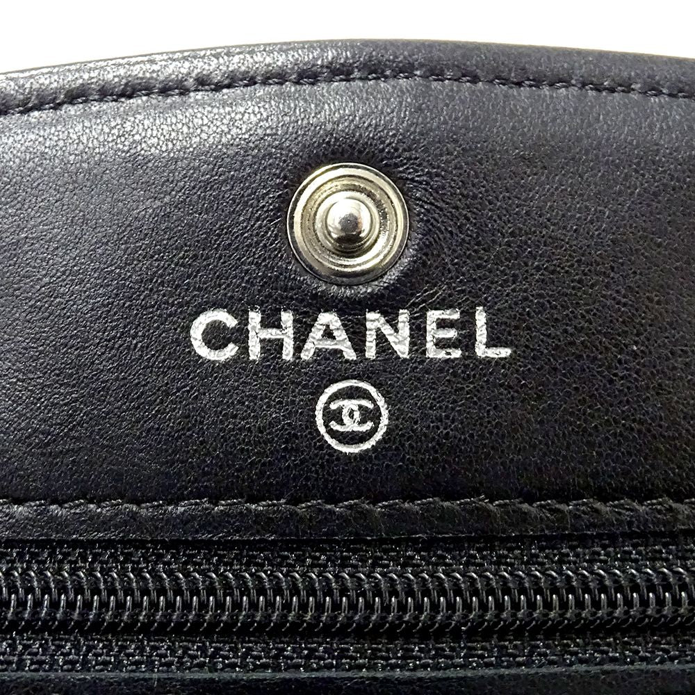 Chanel Quilted Clutch Wallet Lambskin Black Silver — view 6