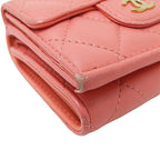 Chanel Wallet Quilted Trifold Lambskin Pink Gold Mini Small — view 9