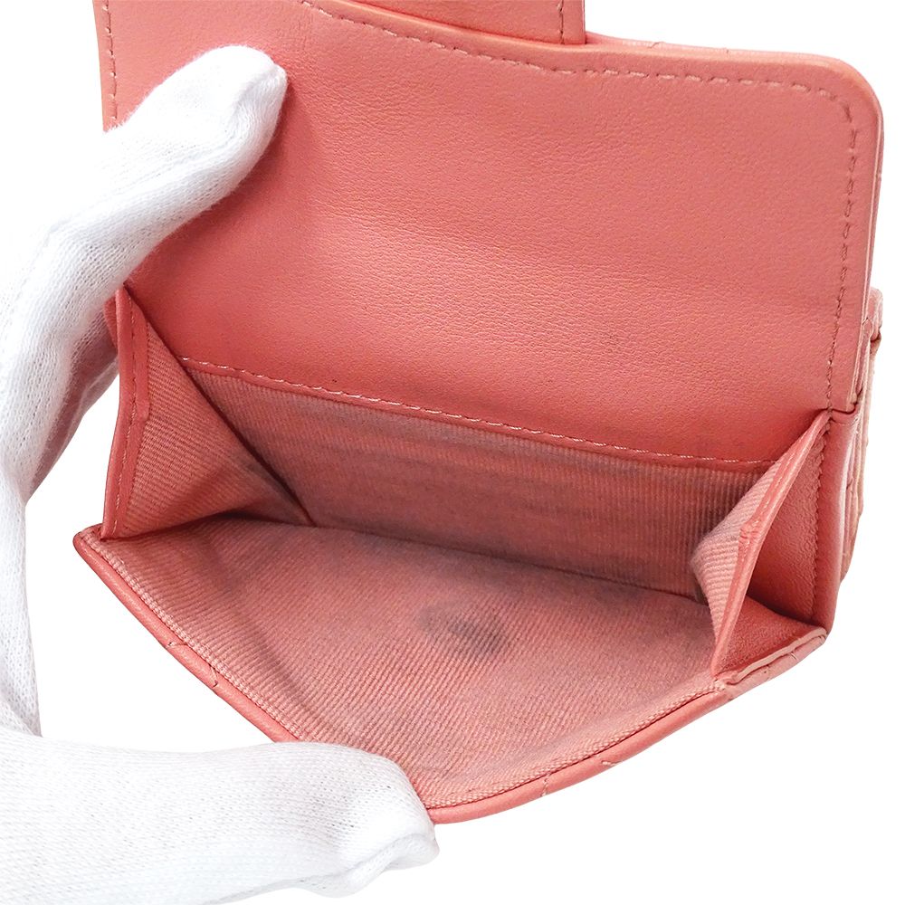 Chanel Wallet Quilted Trifold Lambskin Pink Gold Mini Small — view 8