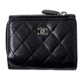 Chanel Wallet Quilted Trifold Caviar Leather Black Silver Mini